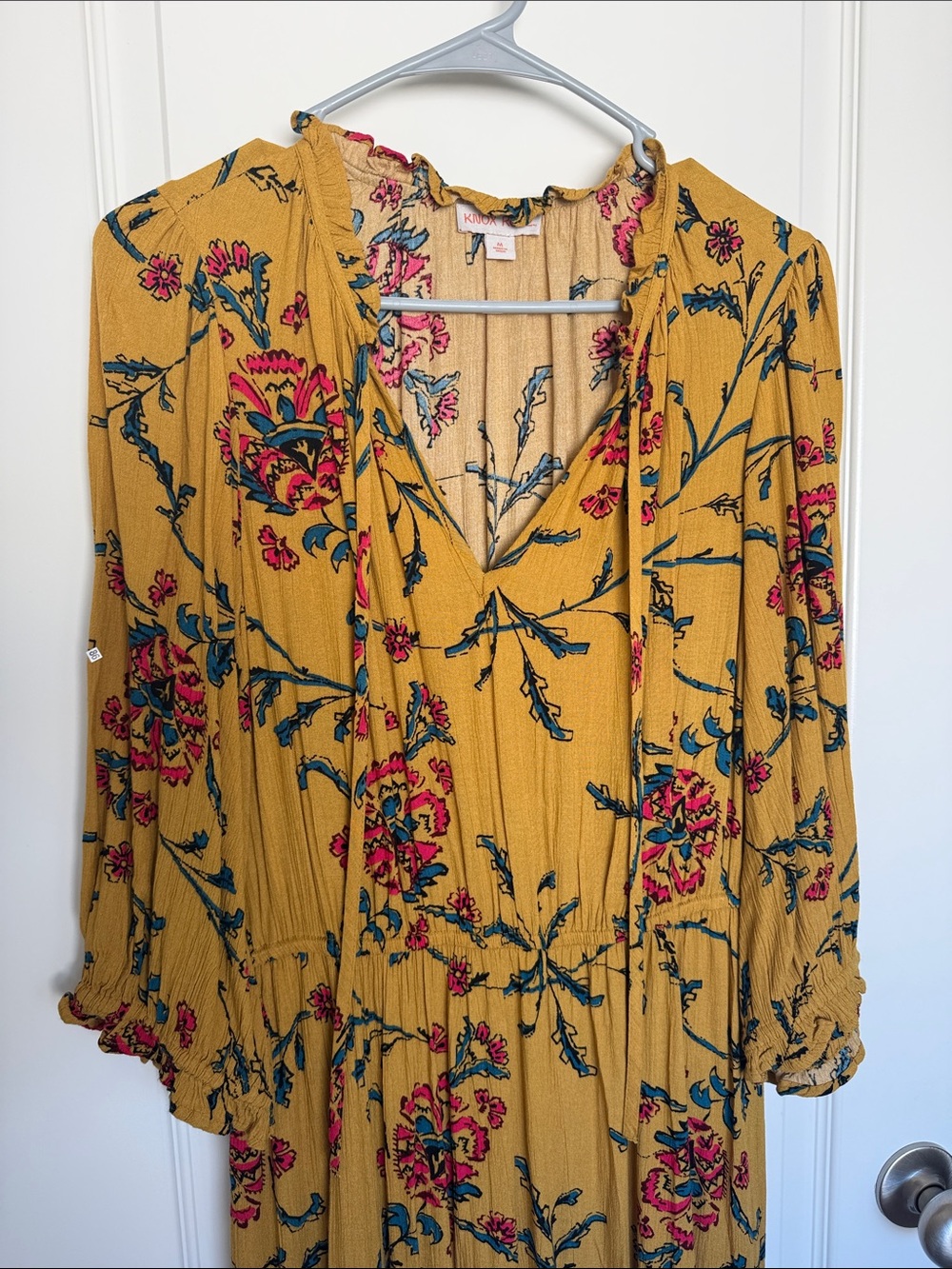Knox Rose Mustard Floral Midi Dress with Pink & Green Accents